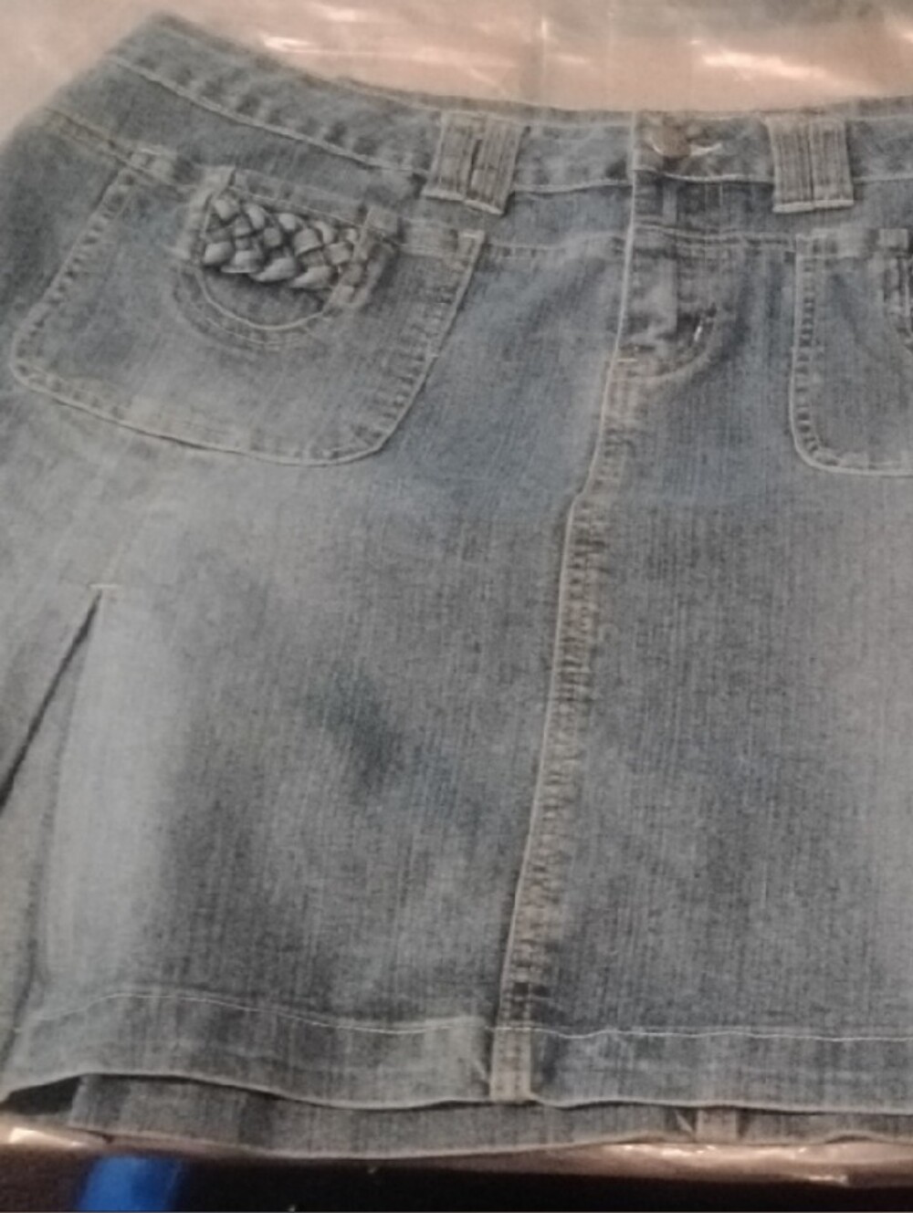 Denim Mini Skirt with Braided Pocket Detail - Light Blue